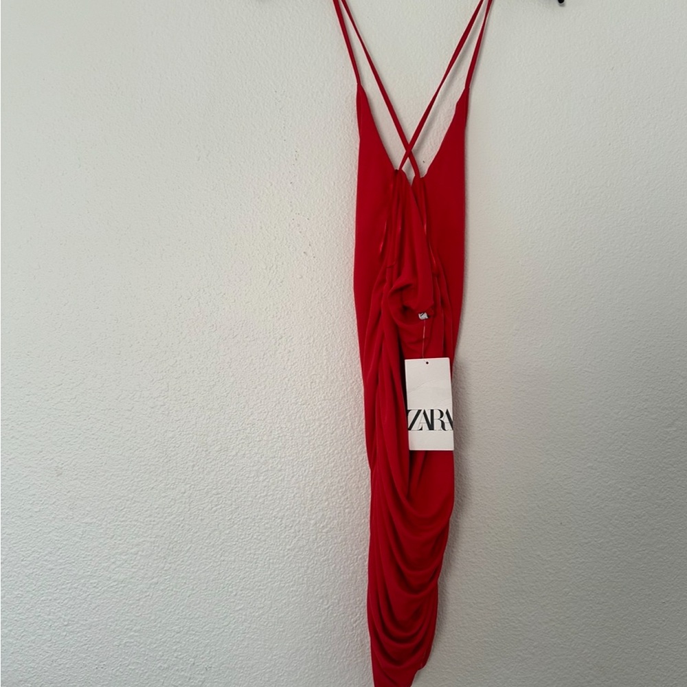 NWT Zara Red Flowy Strappy Mini Dress - Picture 3 of 4